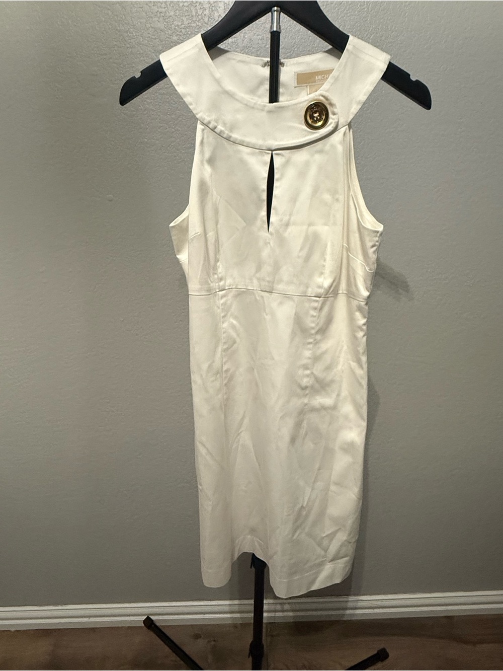 Michael Kors Ivory Sleeveless Sheath Dress with Decorative Collar Button